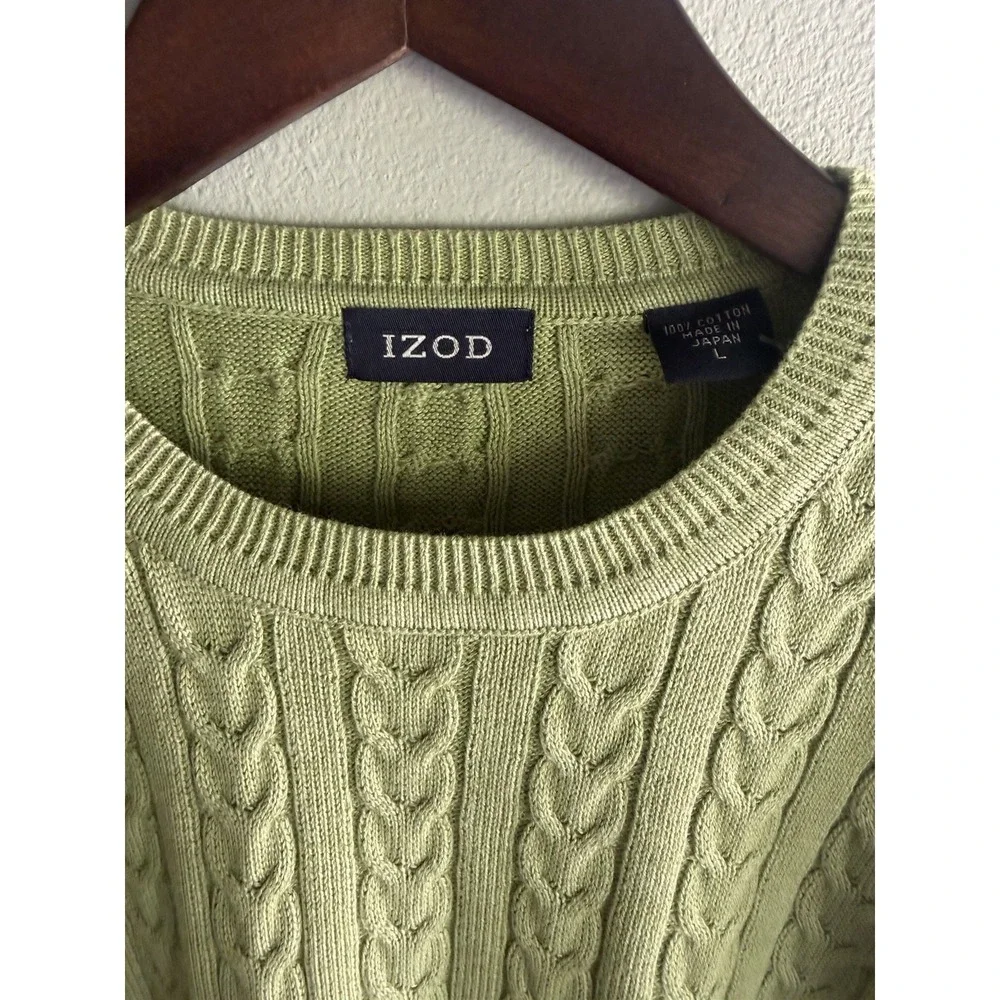 Izod Men‎ Cable Knit Sweater Size L Cotton Preppy Coastal Nantuckit Golf